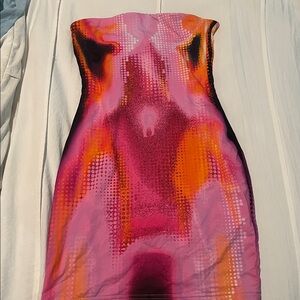 White Fox Boutique Strapless Dress - Pink and Orange